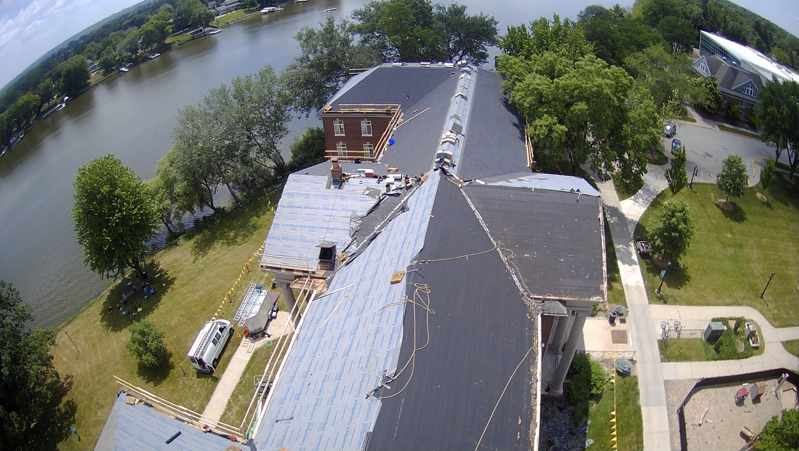 Overhead St Norbert dorm roof replacement de pere