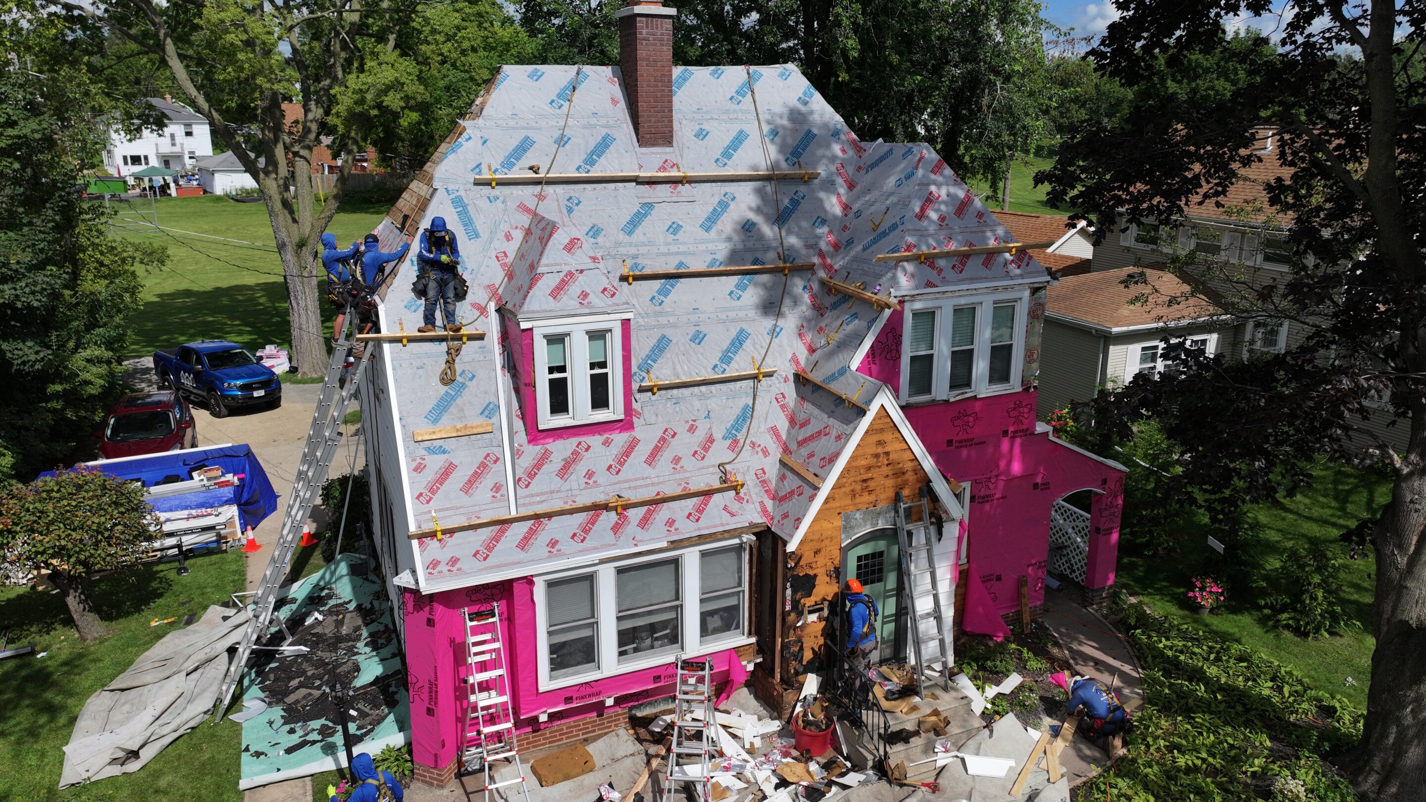 Wall Repair and full exterior renovations in progress